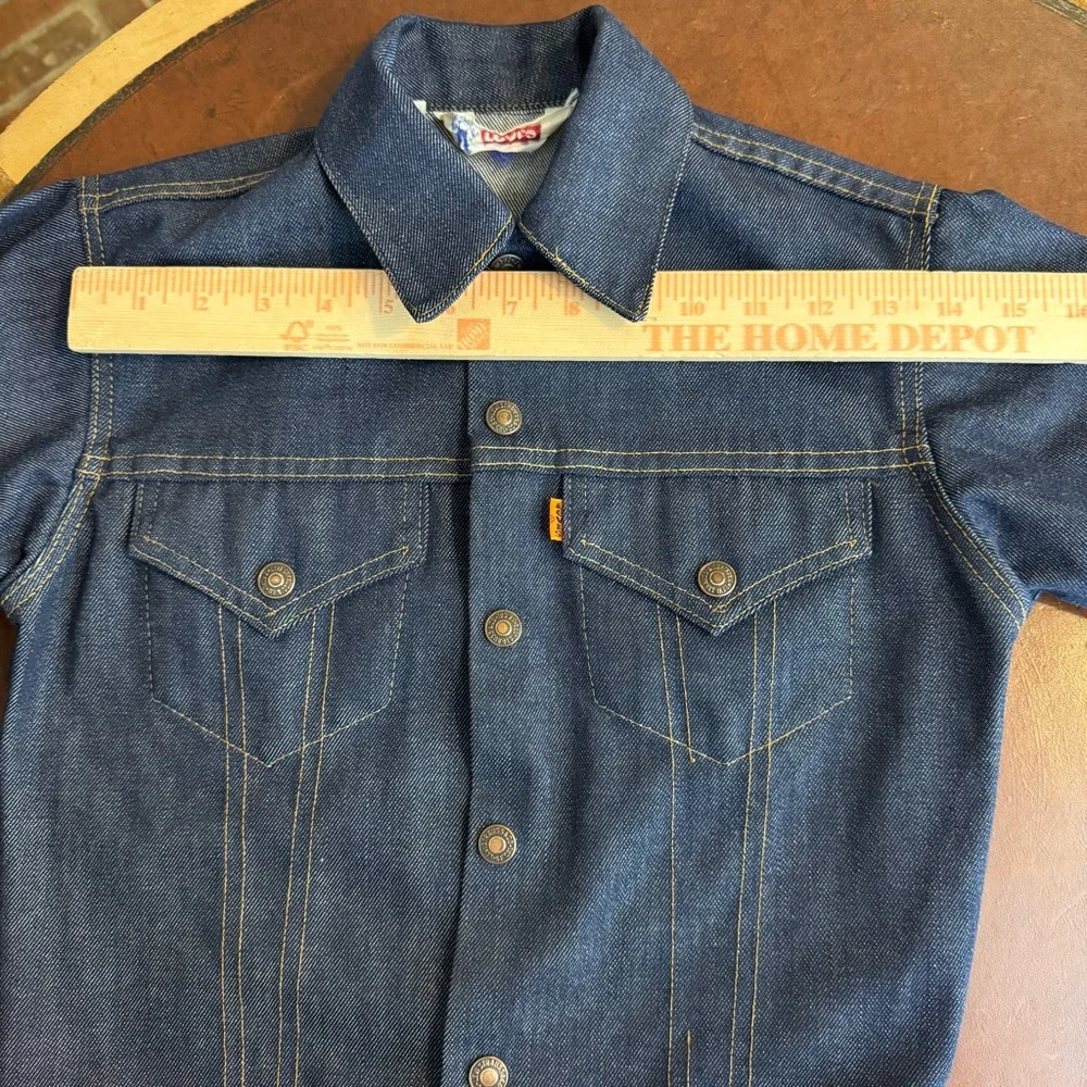 RARE VINTAGE Levis Big‎ E Orange Tab Denim Jean Jacket Dark Indigo Trucker 12 XS